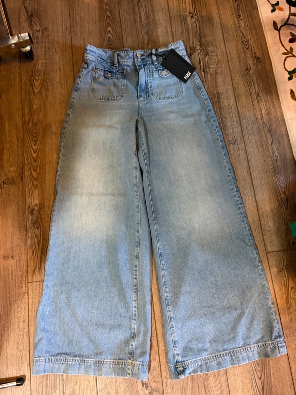 PAIGE Light Blue High-Rise Wide Leg Jeans